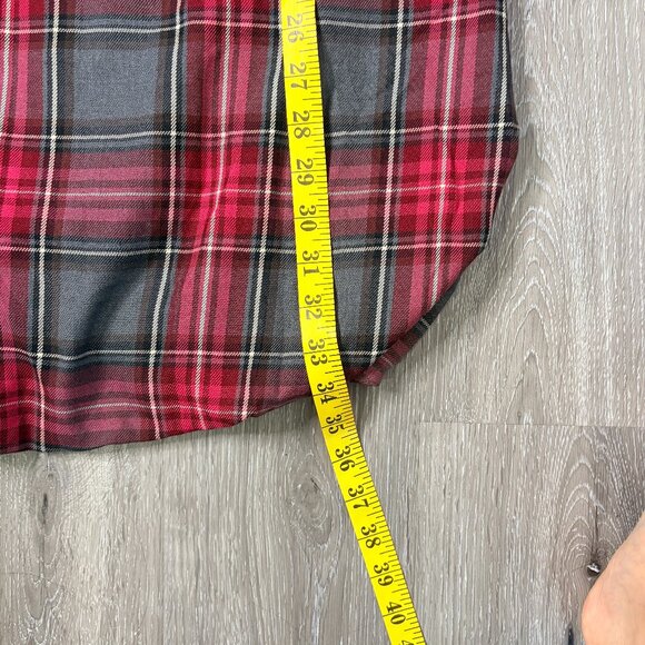 NWT Newport News Plaid Ruffle Rose Neck Midi Dress Red Gray, Fitted Like M - Picture 14 of 14